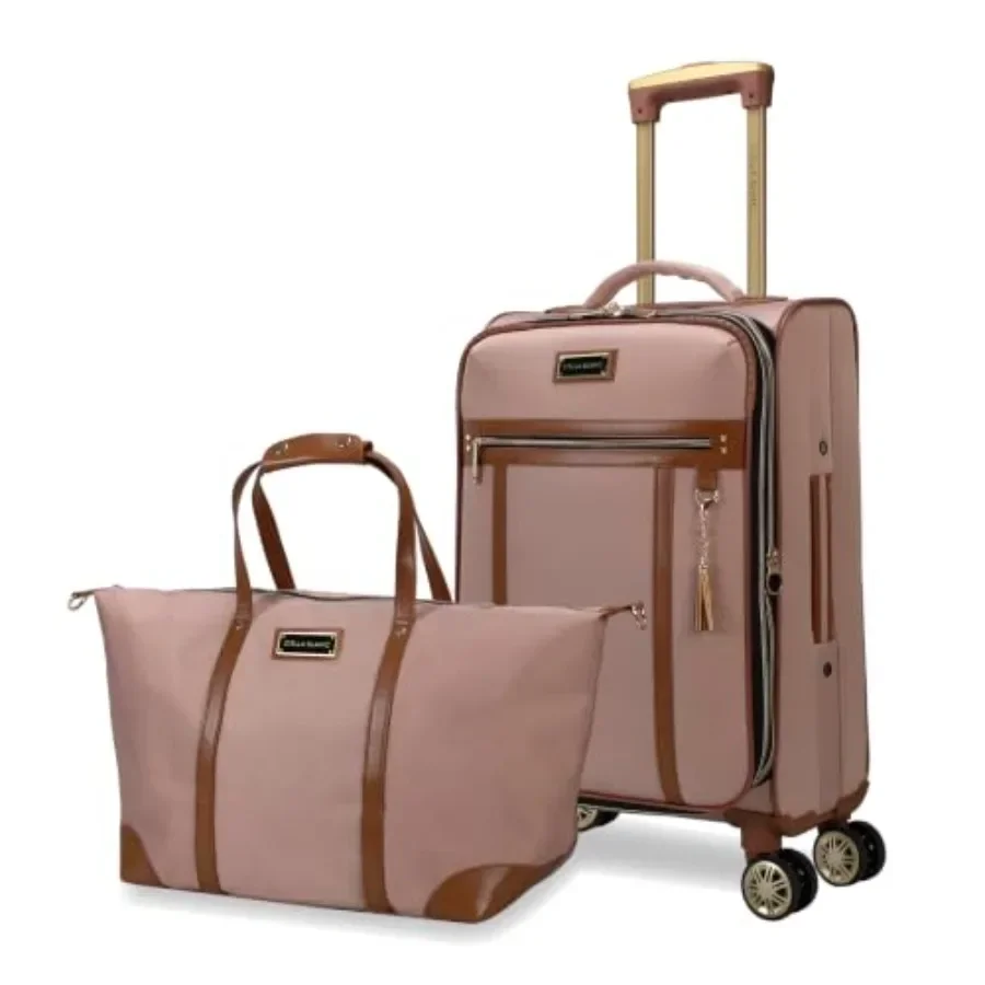 Carry-on luggage set for travel, polyester, white, lightweight and expandable with 360 spinner wheels and water-resistant finis
