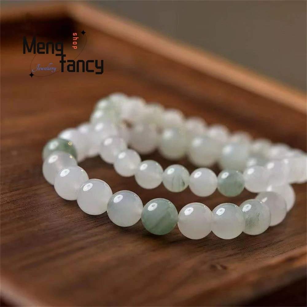 Natural Tianshan Cui Golden Silk Jade Round Beads Floating Flowers Bracelet Exquisite Simple Best Selling Couple Fashion Jewelry