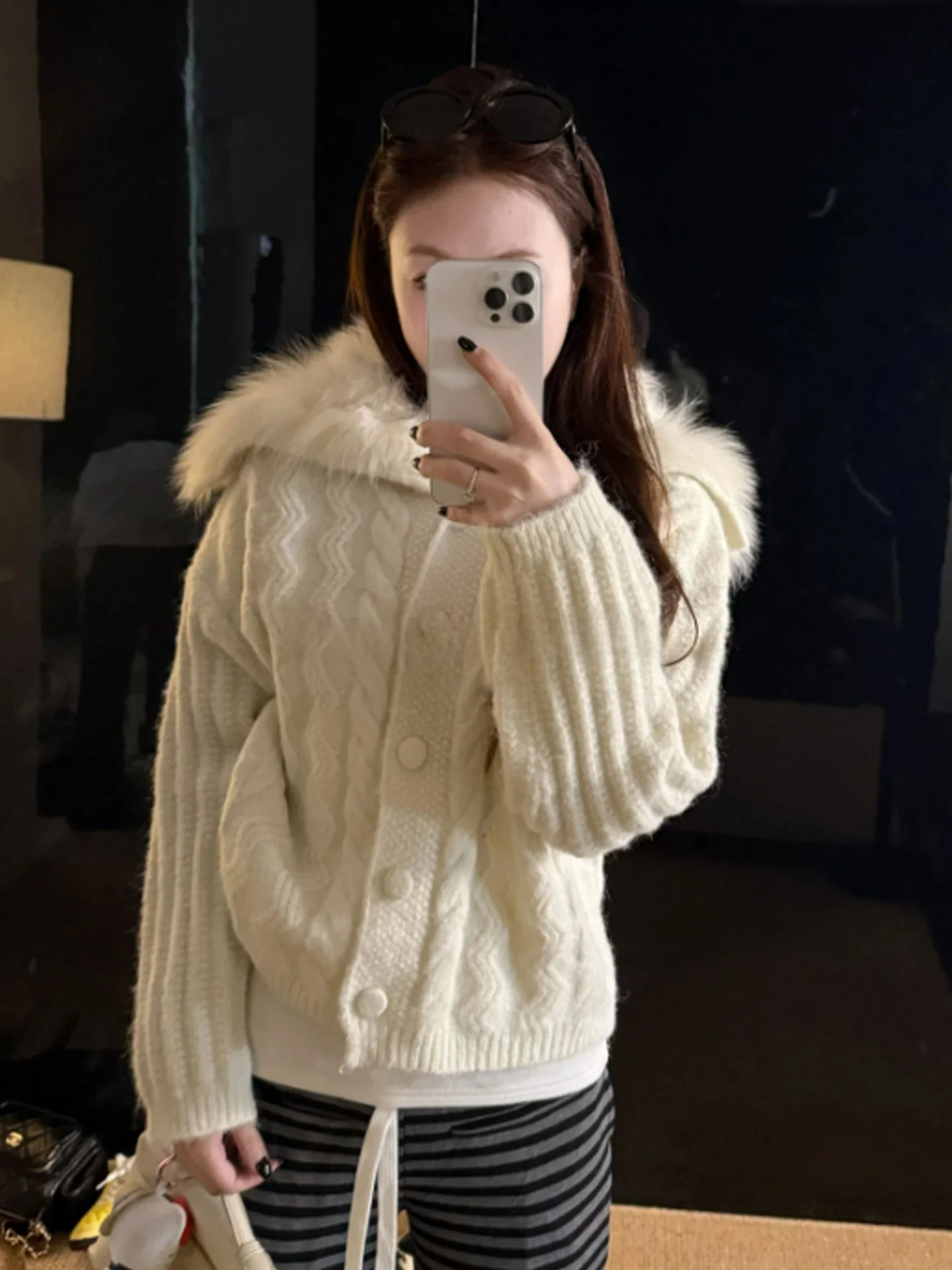 

Женский утепленный вязаный кардиган Rouje Kefss с отложным воротником, свитер-пальто, верхняя одежда для осени и зимы, новинка, повседневный свободный крой