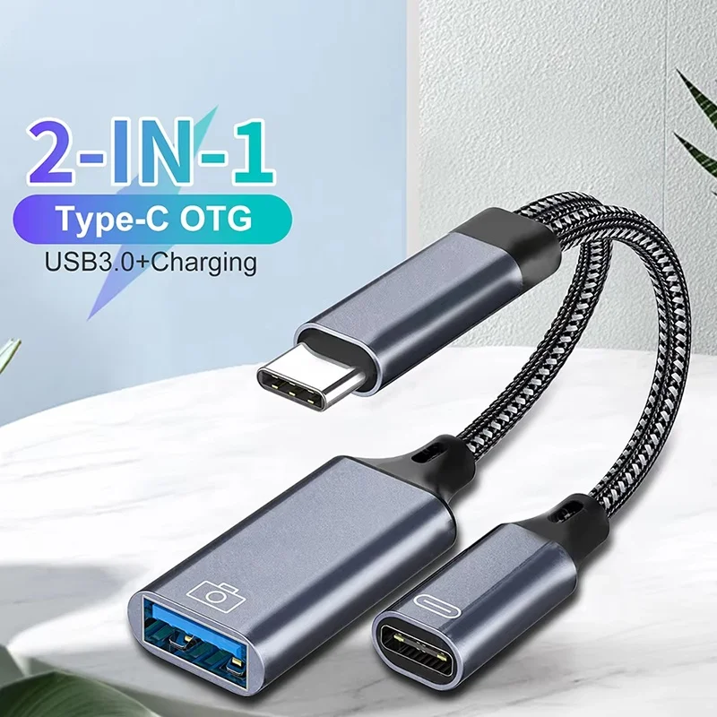 2 In 1 Type C to USB A OTG Cable Phone Adapter With PD Port Charging Cord For iPhone 15 Pro Mac iPad Huawei Xiaomi Laptop Tablet