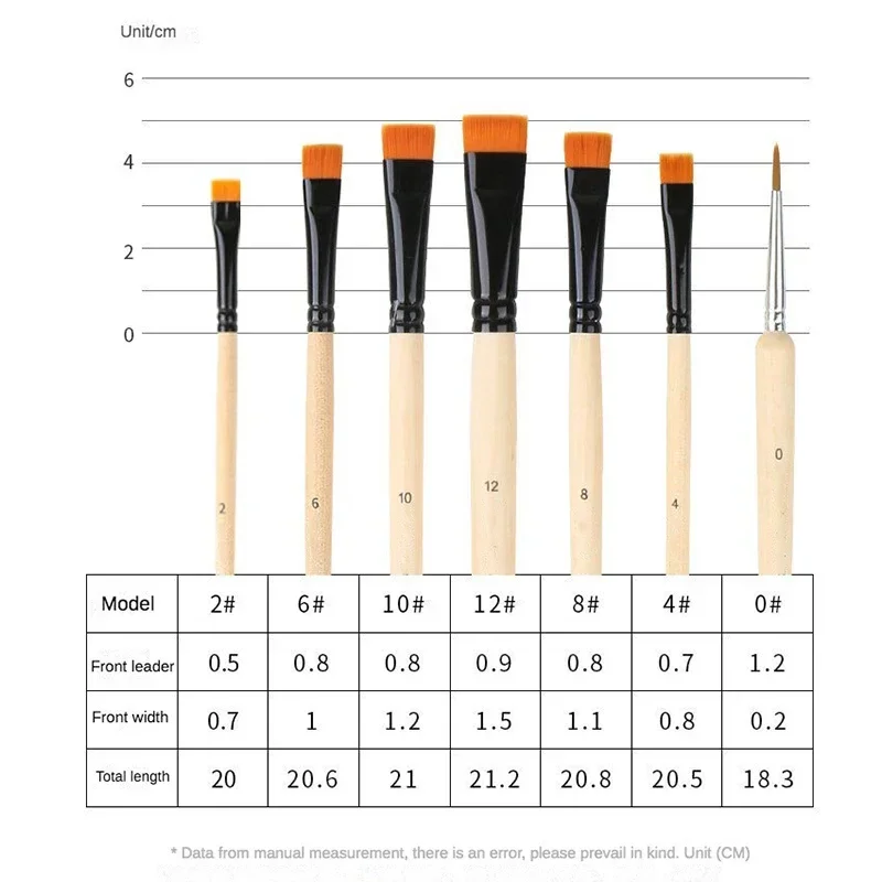 7-piece Set paint Brush Flat Head Nylon hair Special brush for beginners in lacquer art  Acrylic Oil Painting Pen Drawing Tool