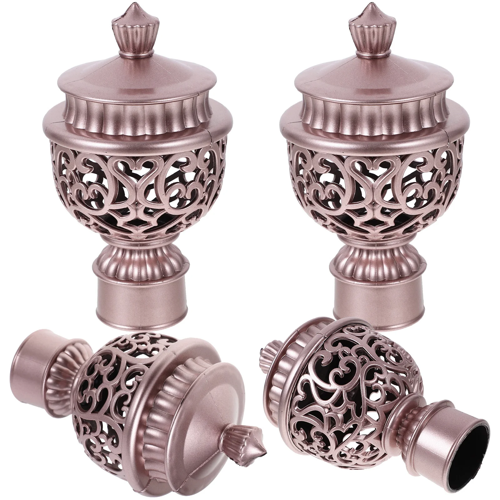 

4Pcs Hollow-Out Curtain Rod Decorative Head Stylish Design Good Texture Plastic Material Perfect Gift for Housewarming Rose Gold