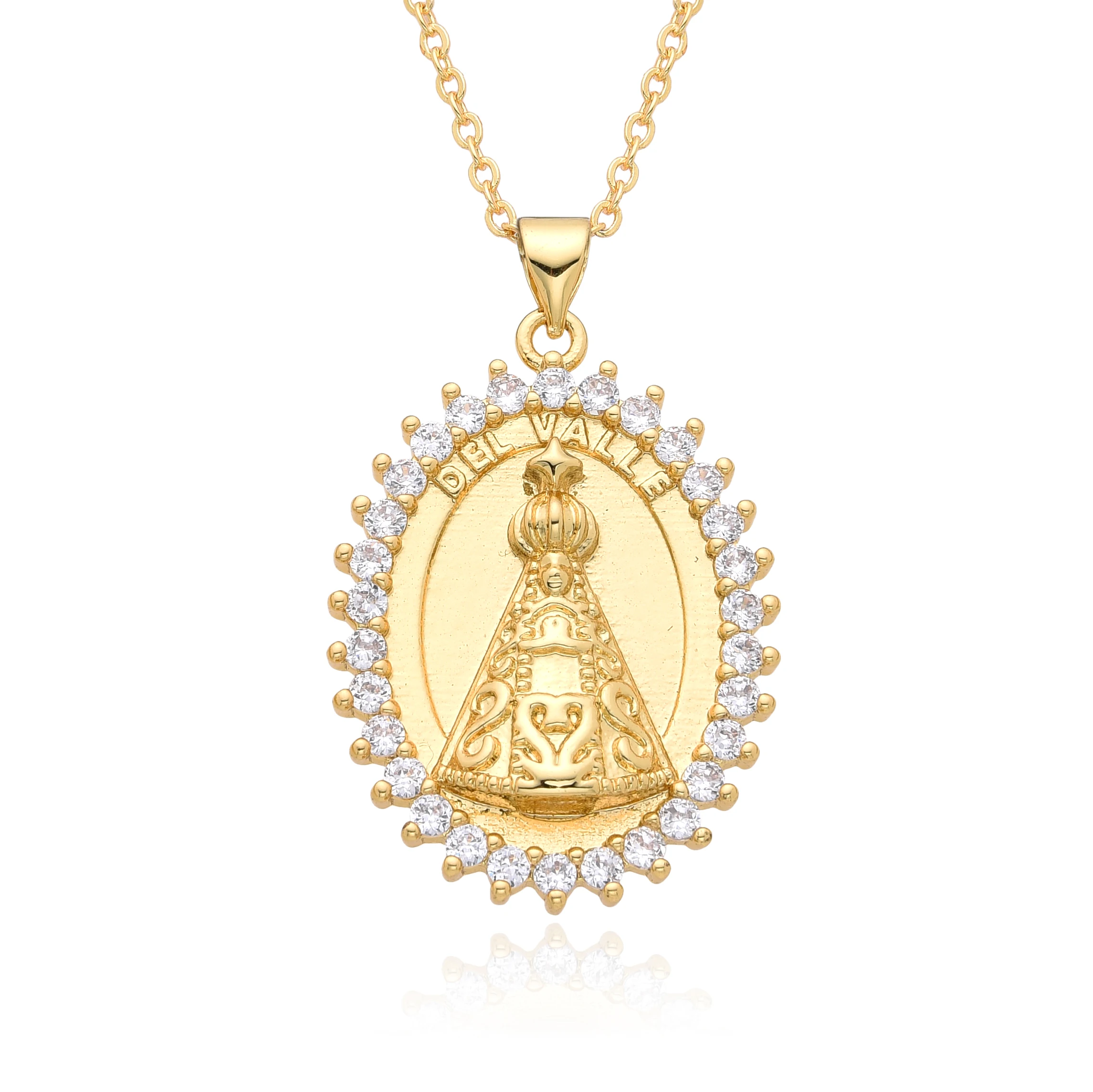 Gold Plated Virgen Del Valle Hollow Pendant Nuestra Señora de Fatima Necklace for Women Our Lady of Fatima Charms Catholic Jewel