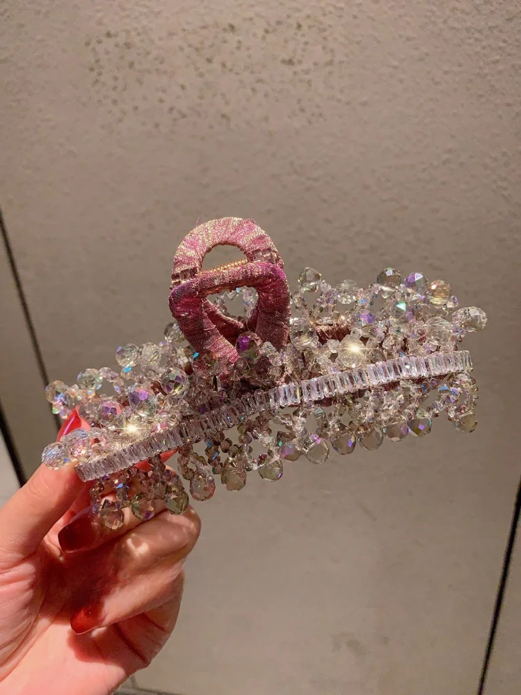 エレガントな大型ヘビーワークウォーターダイヤモンドヘアクリップ、ファッショナブルなレトロスタイルヘアアクセサリー、結婚式、パーティー、普段使いに