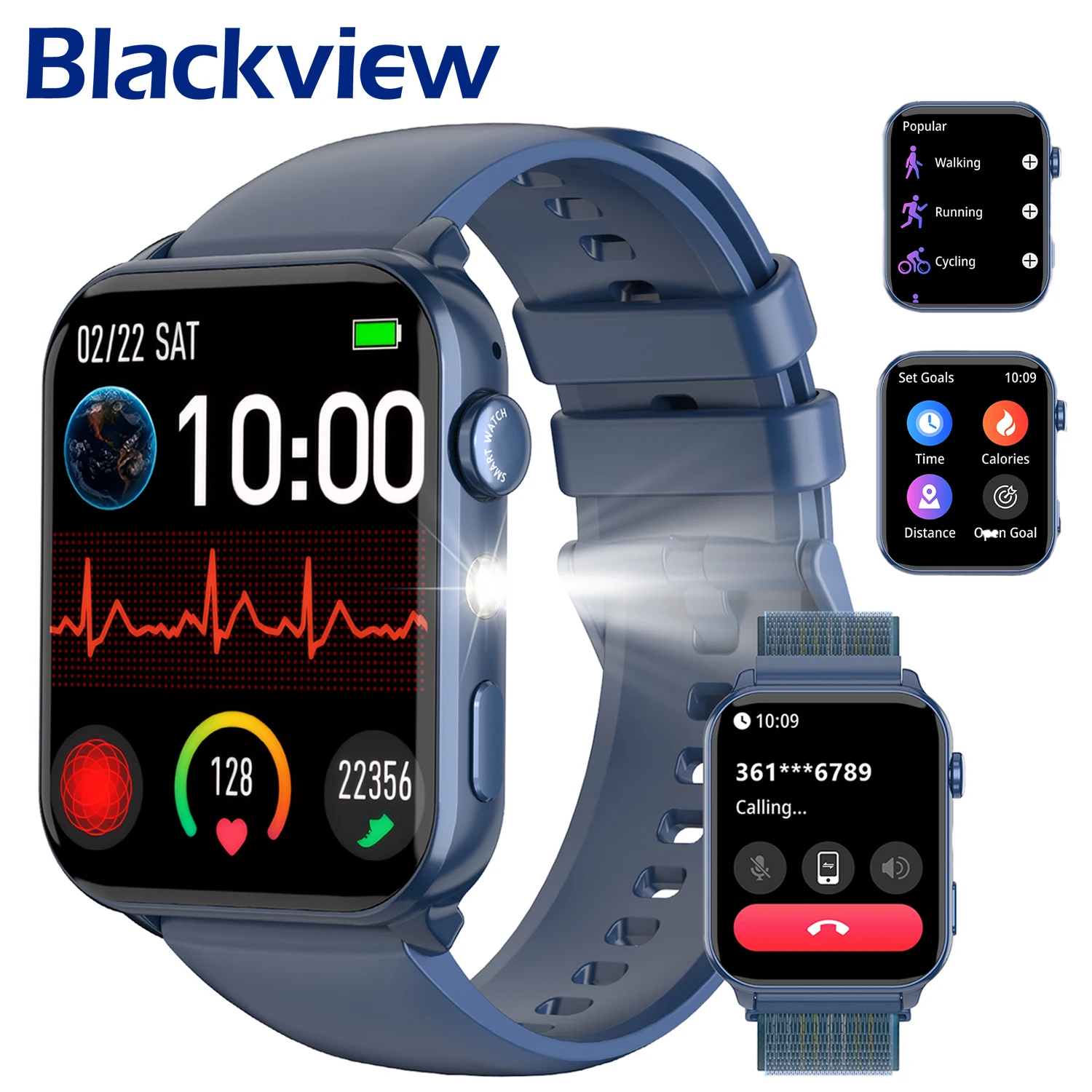 2025 New Blackview R30 Max Smartwatch with LED Flashlight 1.91'' TFT Screen Health Monitor Bluetooth Call Watches for Men Women