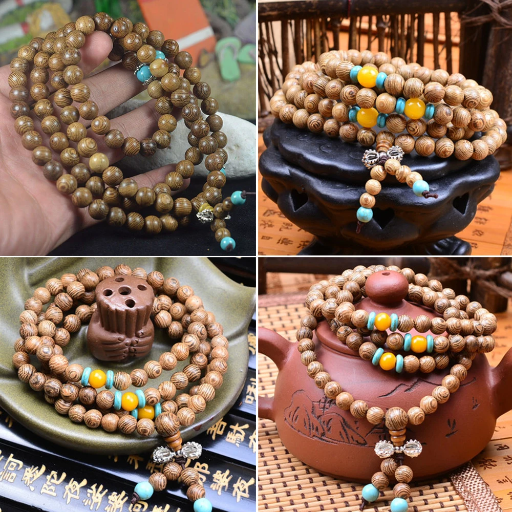 Wooden Beaded Bracelet Men Wenge Prayer Beads Tibetan Buddhist Mala Rosary Bracelets For Women Wood Pulsera Hombre Jewelry