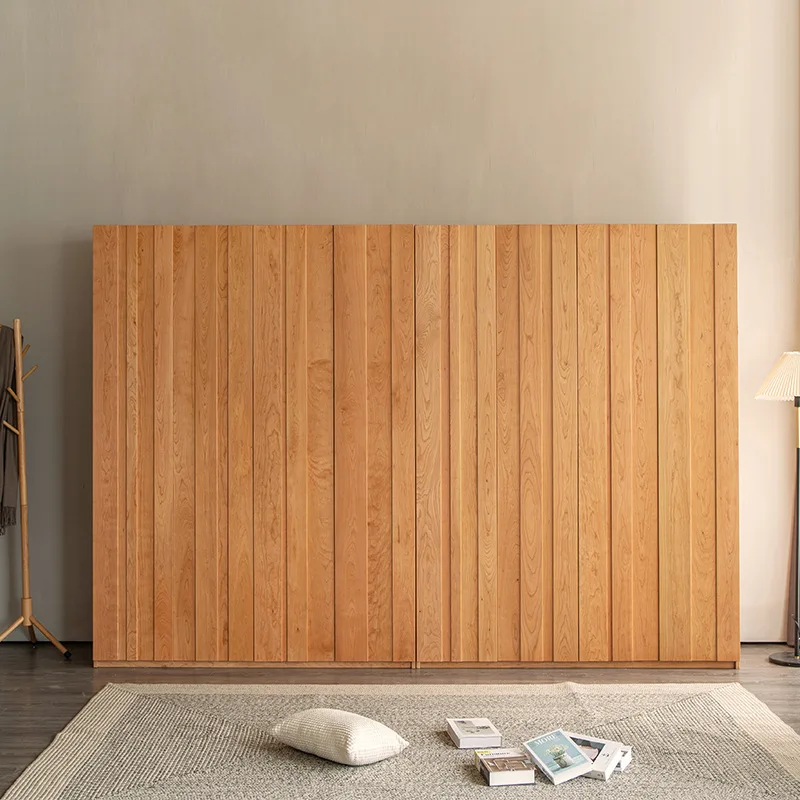 

Nordic Simple Japanese Log Style Solid Wood Cherry Wood Wardrobe White Oak Multifunctional Black Walnut Storage Cabinet