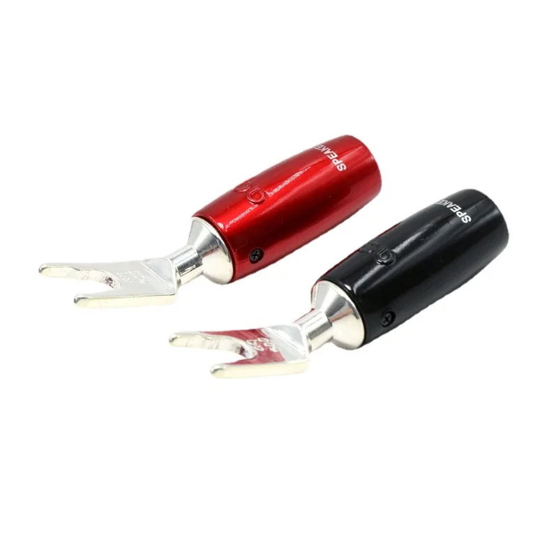 4Pcs 507 Series Red Copper Ampligier Speaker Banana Plug Silver Plated Multi-Spade Connector for DIY HiFi Audio Cable
