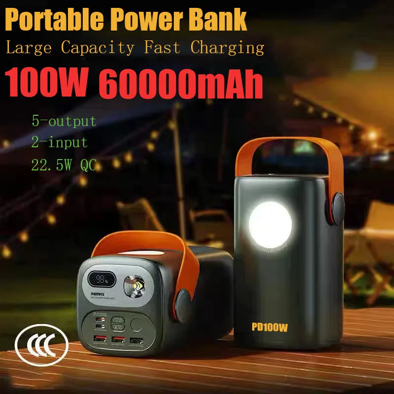 

60000mAh Large Capacity Laptop Power Bank PD100W Portable External Backup Battery Fast Charger for Outdoor Camping iPhone 16