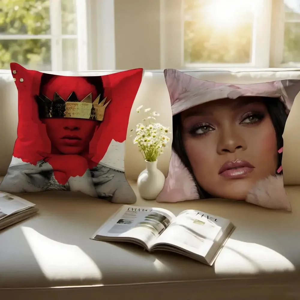 Pop Icon R-Rihanna Cushion Cover Pillowcase Anti-dustmite Invisible Zipper Short Plush Sofa Cushion