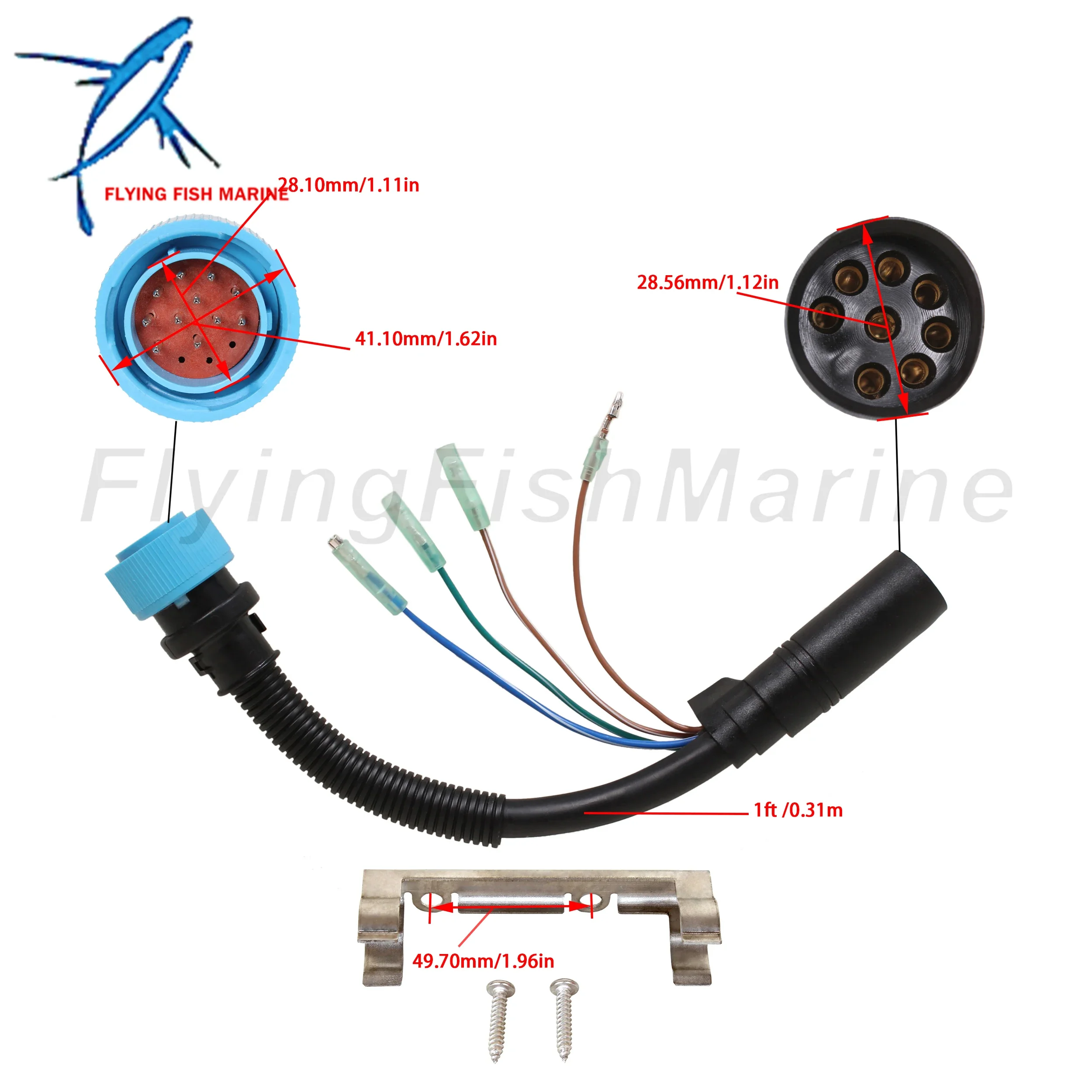 Outboard Engine 84-896542T01 Ignition Wire Adapter Harness Assembly for Mercury Remote Control Box, 8 Pins To 14 Pins, 1ft /0.31