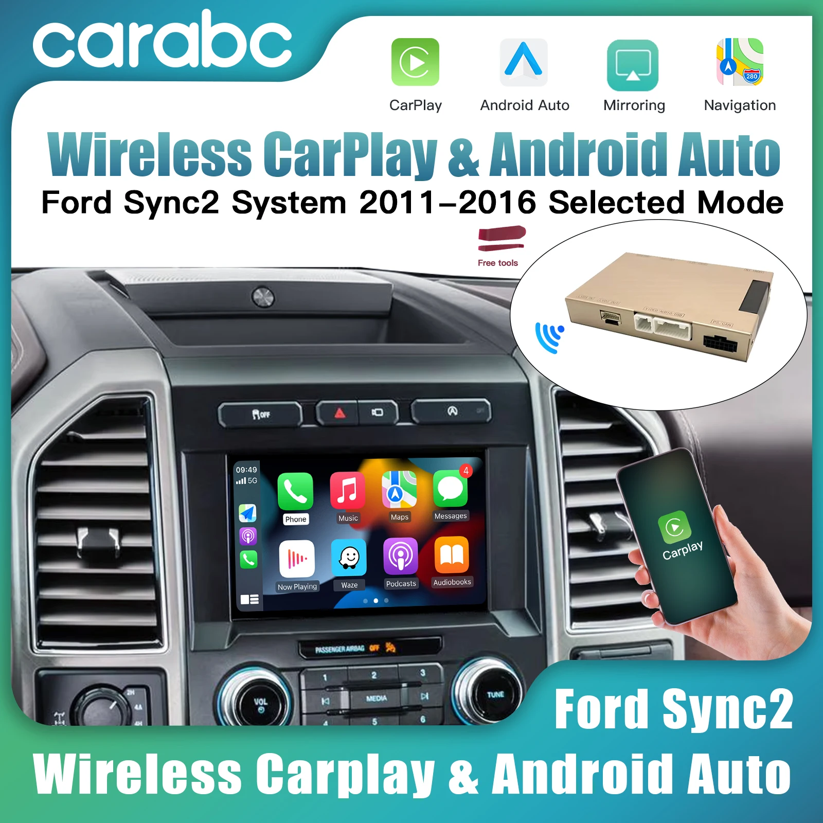 CARABC Wireless Carplay Android Auto for Ford Sync2 System 2011-2016 Explorer Focus Fiesta C-max Edge F150 Fusion Taurus Decoder