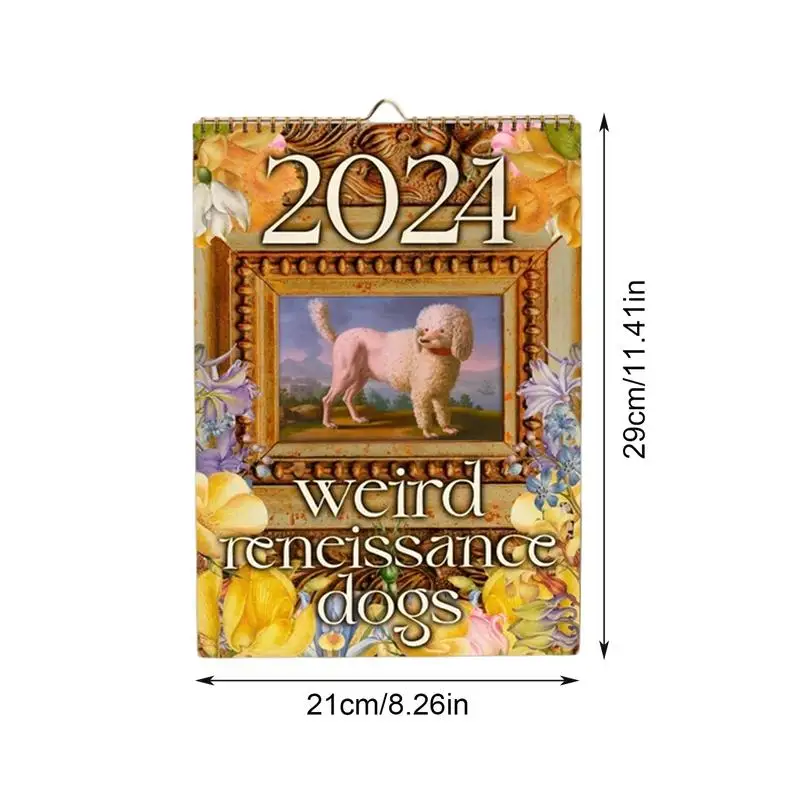 Dog 2024 calendario da parete calendari per cani unici retrò 2024 accessori divertenti per il nuovo anno decorazioni da parete per scuole case camere da letto Dorms