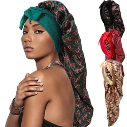 Paisley Print Long Strap Bonnet - Polyester Satin Hair Care Cap with Adjustable Straps for Hair Protection and Care