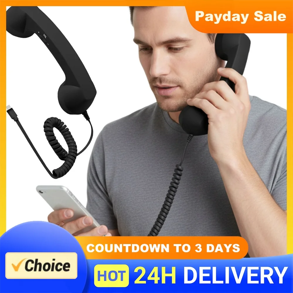 Retro Phone Handset Ergonomics Telephone Wired Handsets Portable Vintage Phone Headset for Cell Mobile Video Conferences