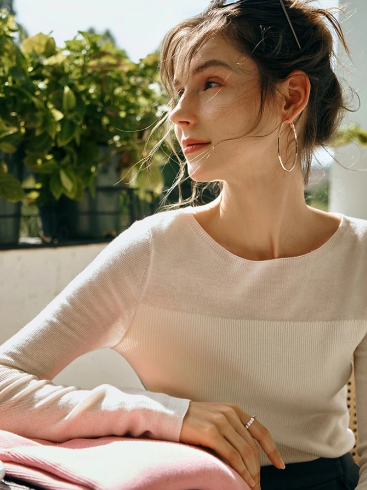 Sweter damski z długim rękawem OLrain, dzianina, jesień 2025, okrągły dekolt, podstawowy, wyszczuplający krój, miękki, uniwersalny sweter O57QM66601