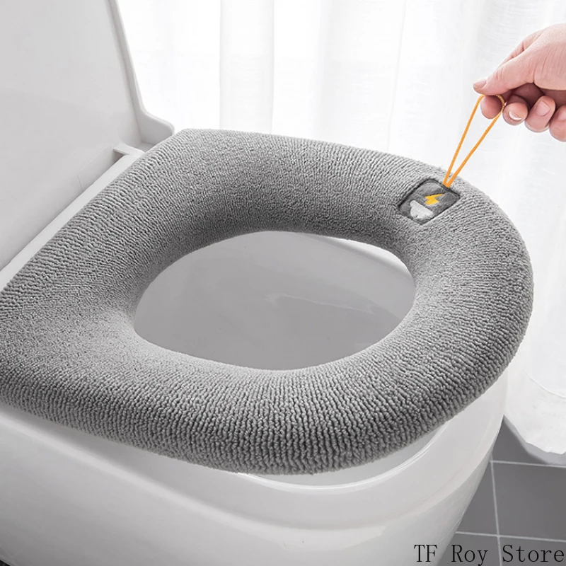 Soft Warm Toilet Pad Cushion with Handle Washable Winter Thicker Toilet Seat Cover Mat Bathroom Closestool Warmer Accessories