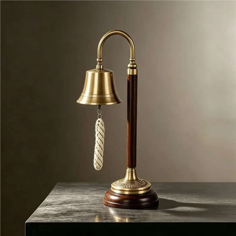 Vintage Brass Hand Bell Retro Copper Desk Ornament Luxury Living Room Coffee Table Decor Medieval Style Soft Home Decoration