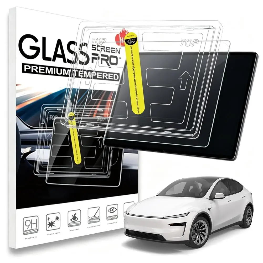 Tempered Glass Screen Protector Auto-Alignment Tray Dual Screen Protection Anti-Glare 9H Hardness For Tesla Model Y Juniper 2026