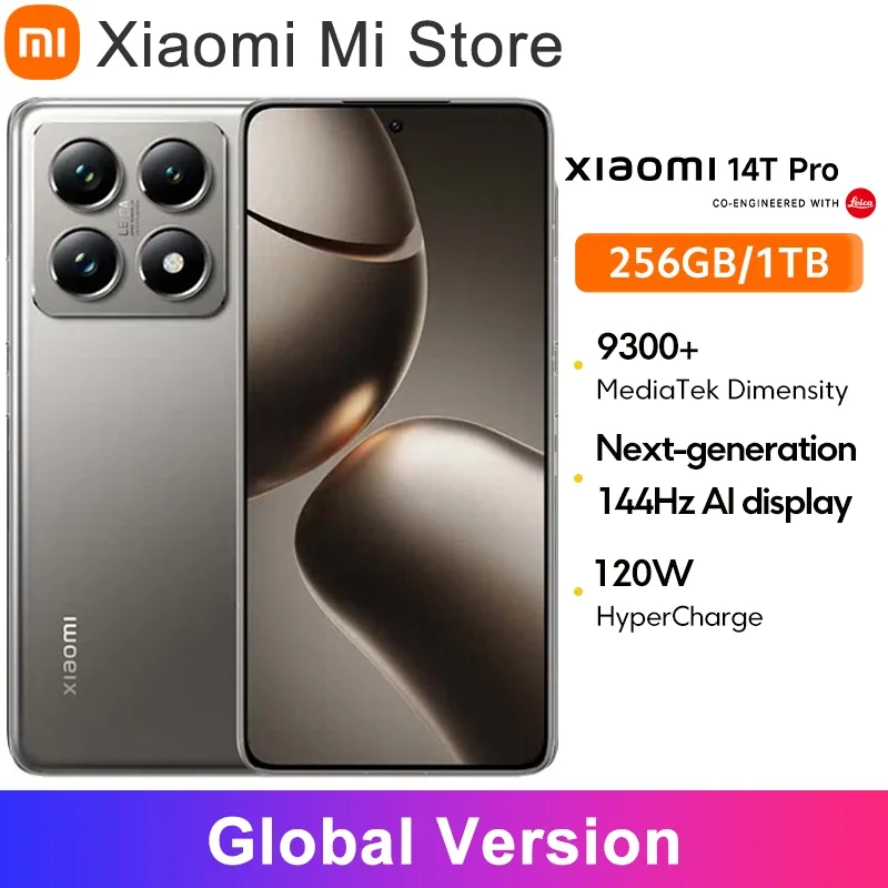 Algemene versie Xiaomi 14T Pro 5G Smartphone Afmeting 9300+ 144Hz AI-scherm 50MP Leica-camera 50W draadloos 120W HyperCharge NFC