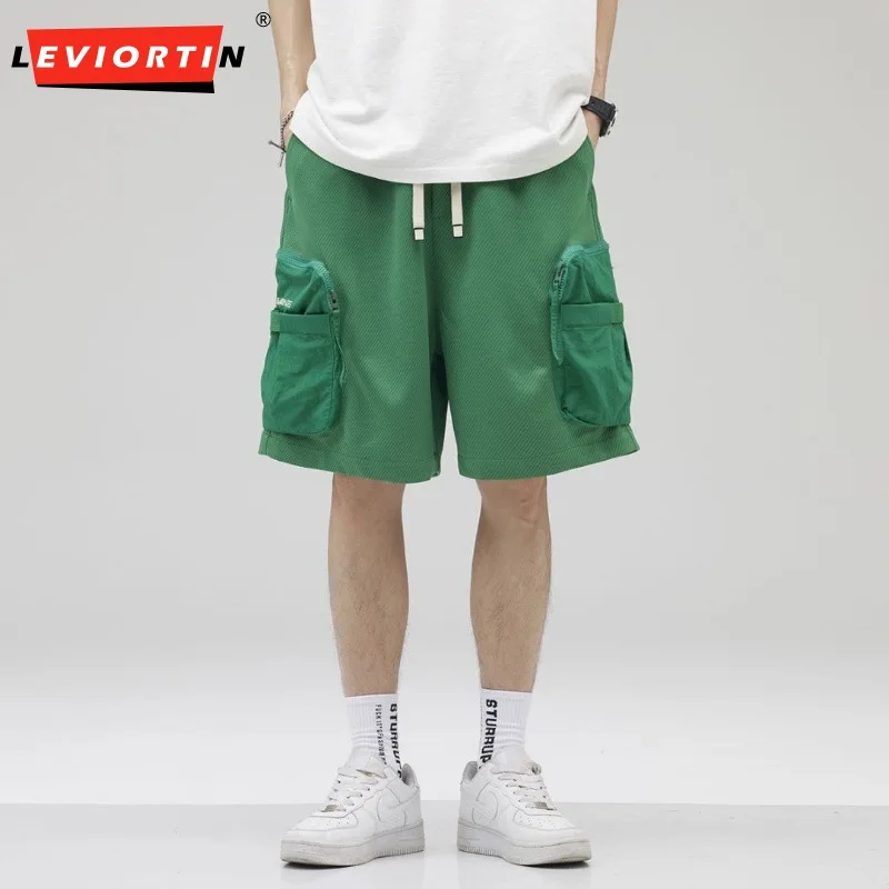 Summer Ice Silk Cargo Shorts for Men Hip Hop Solid Color Outdoor Sports Multiple pockets Leisure Trendy Work Shorts Pants