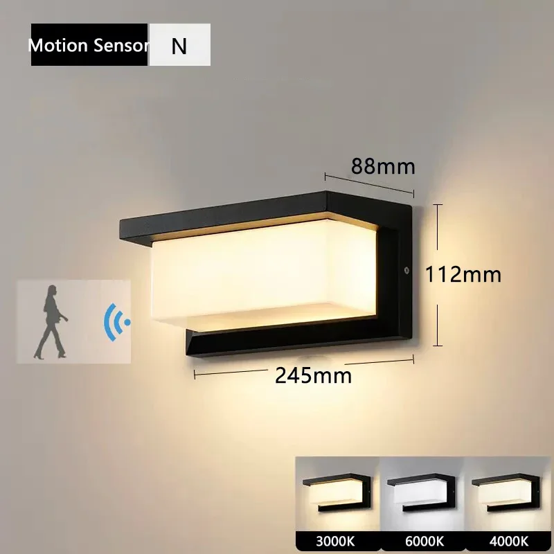 Luces de jardín para balcón al aire libre, luz de pared impermeable IP65, Sensor de movimiento, iluminación exterior, luces de porche, lámpara de pared para exteriores