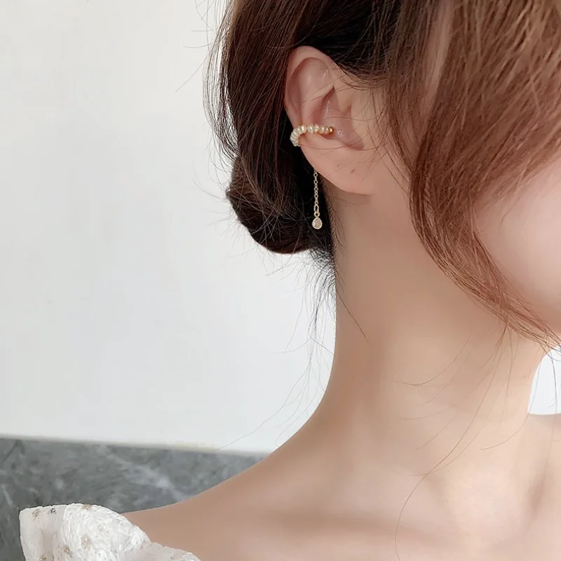 Clip on Earrings No Piercing Freshwater Pearl Tassel Design Fairy Temperament Elegant Women Wedding Party Prom Jewelry Accessory