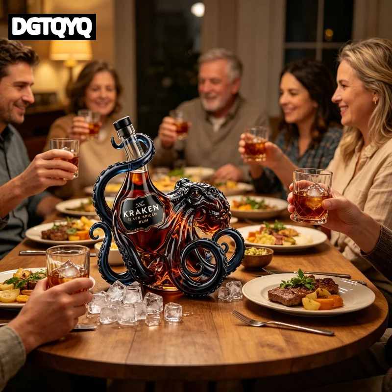 Unique Kraken Octopus Glass Liquor Bottle, Clear Rum Decanter, Decorative Barware & Home Display Piece for Spirits view 3