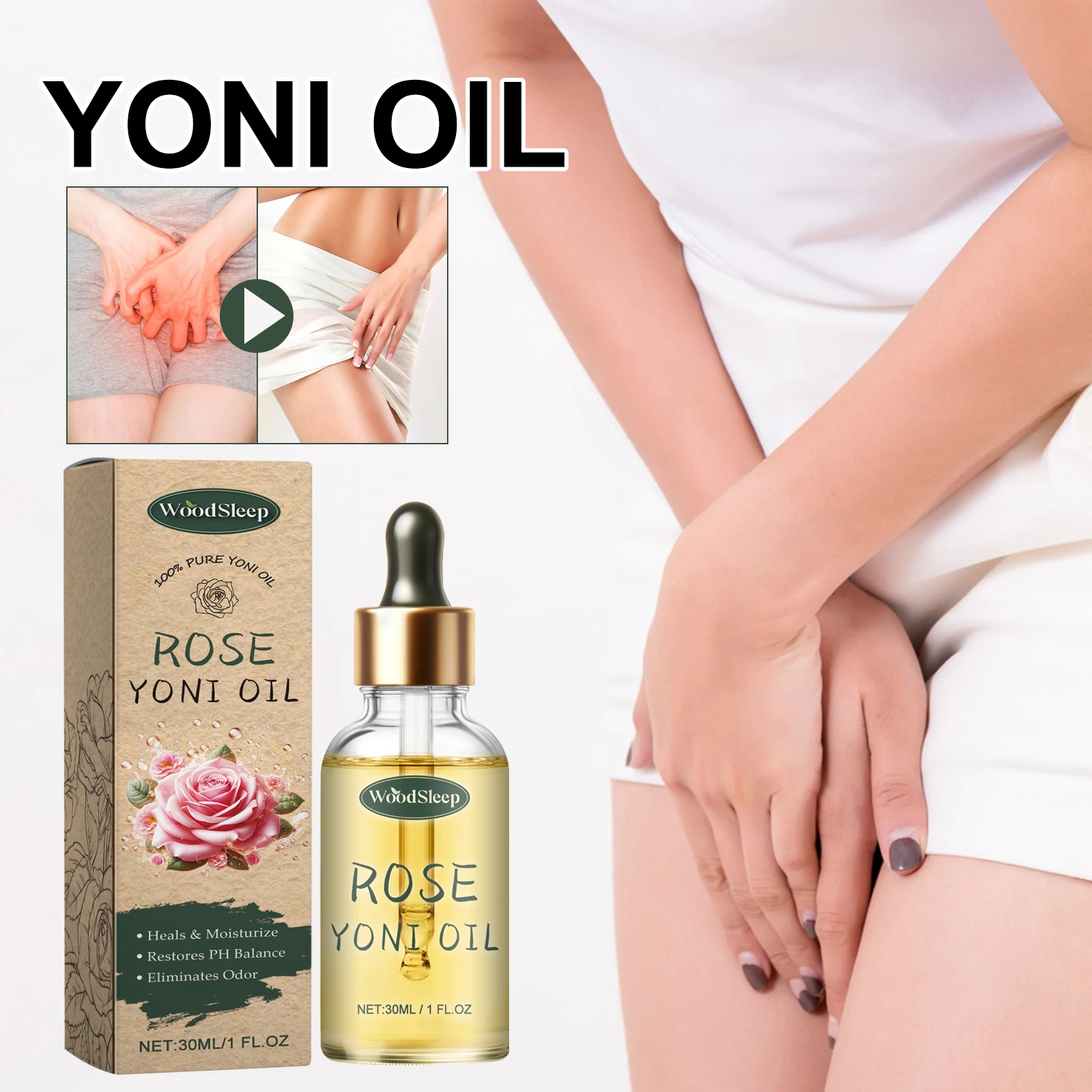 

Woodsleep Rose Yoni Oil for Woman Ph Balance Vaginal Tightening Deep Cleaning Odor Remover Peach Feminine Care and Hygiene 30ml
