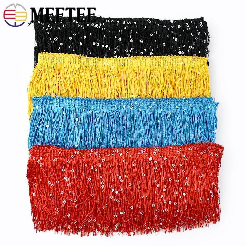 2/4/8M 10cm Colorful Sequin Tassel Fringe Lace Trim Ribbon for Sewing Latin Dance Dress Performance Crafts Materials Accessories