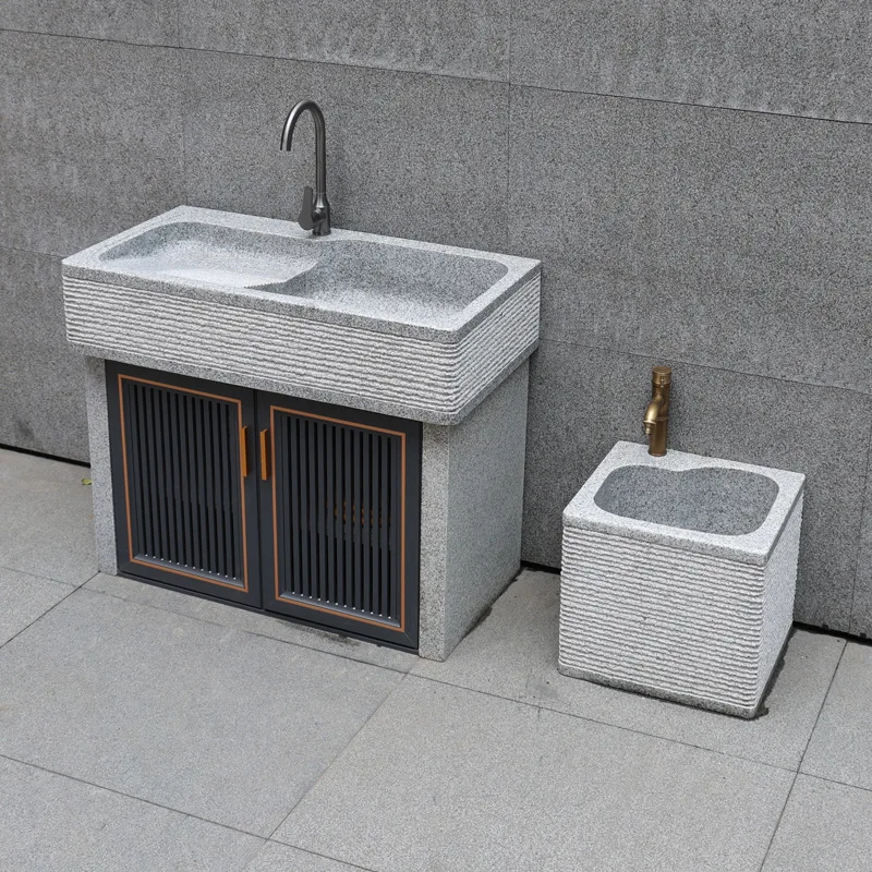 Natural granite stone laundry pool with rubbing board Outdoor stone washbasin Garden vegetable sink Household