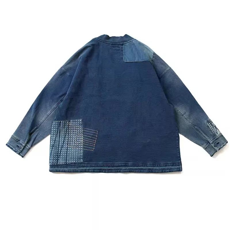 Blue Hip Hop Taoist Robe Denim Jackets Men Harakuju Streetwear Casual Jeans Coats Spring Autumn