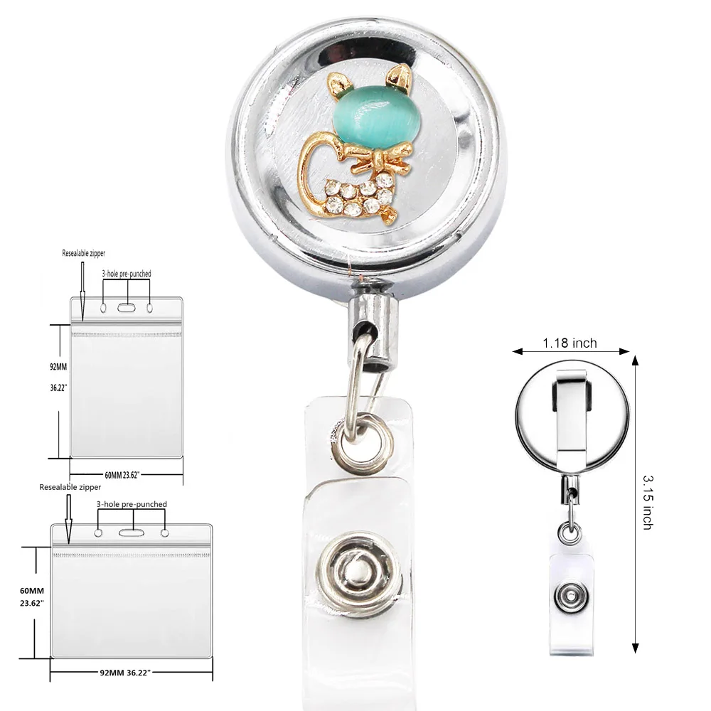 Nurse Badge Name Plate Door Id Holder Heavy Duty Retractable Reel Belt Clip Steel Cord Metal Case Release Hook