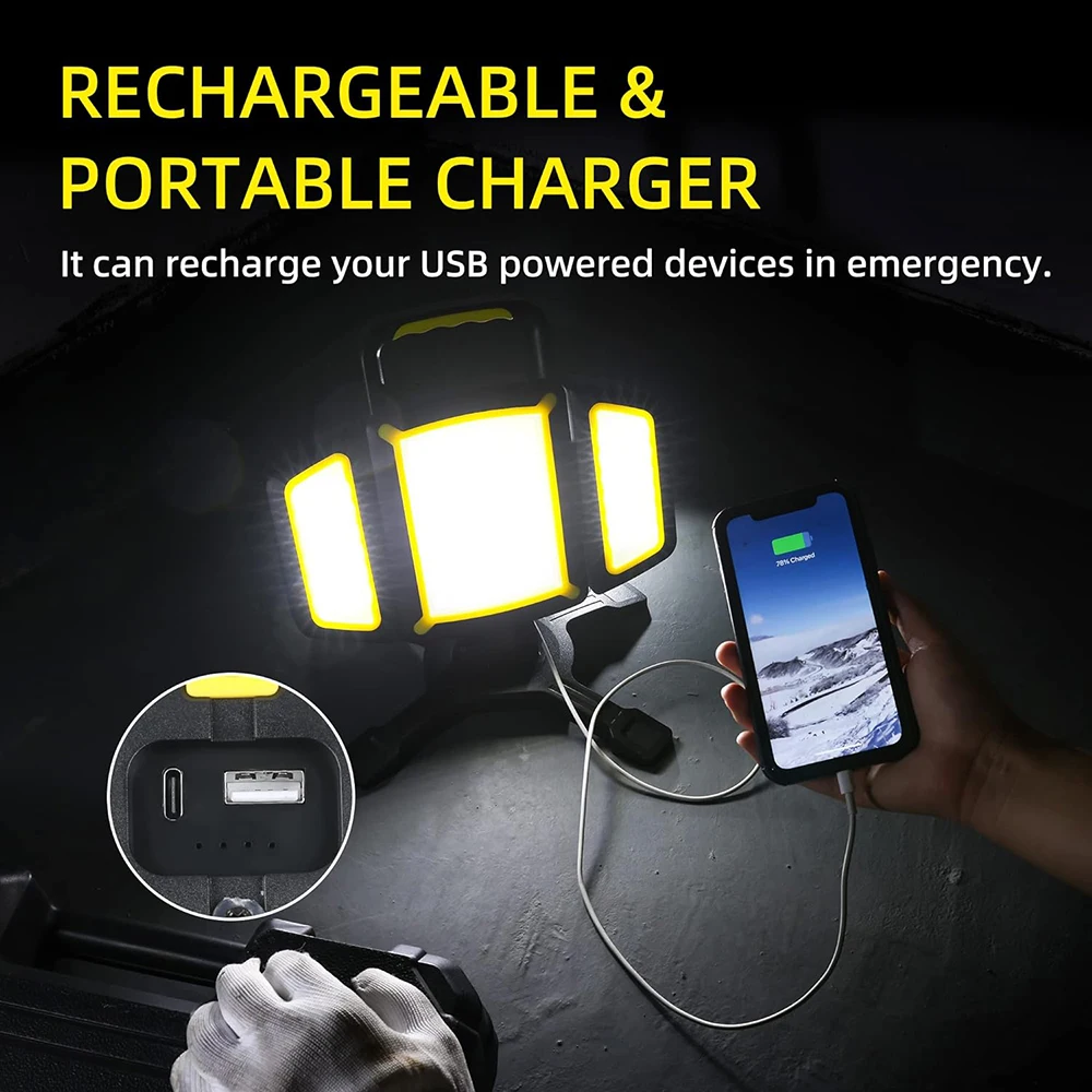 Portable LED Work Light 5 Light Modes Magnetic Base Rechargeable Battery Operated COB Flashlight for Car Repairing Emergency