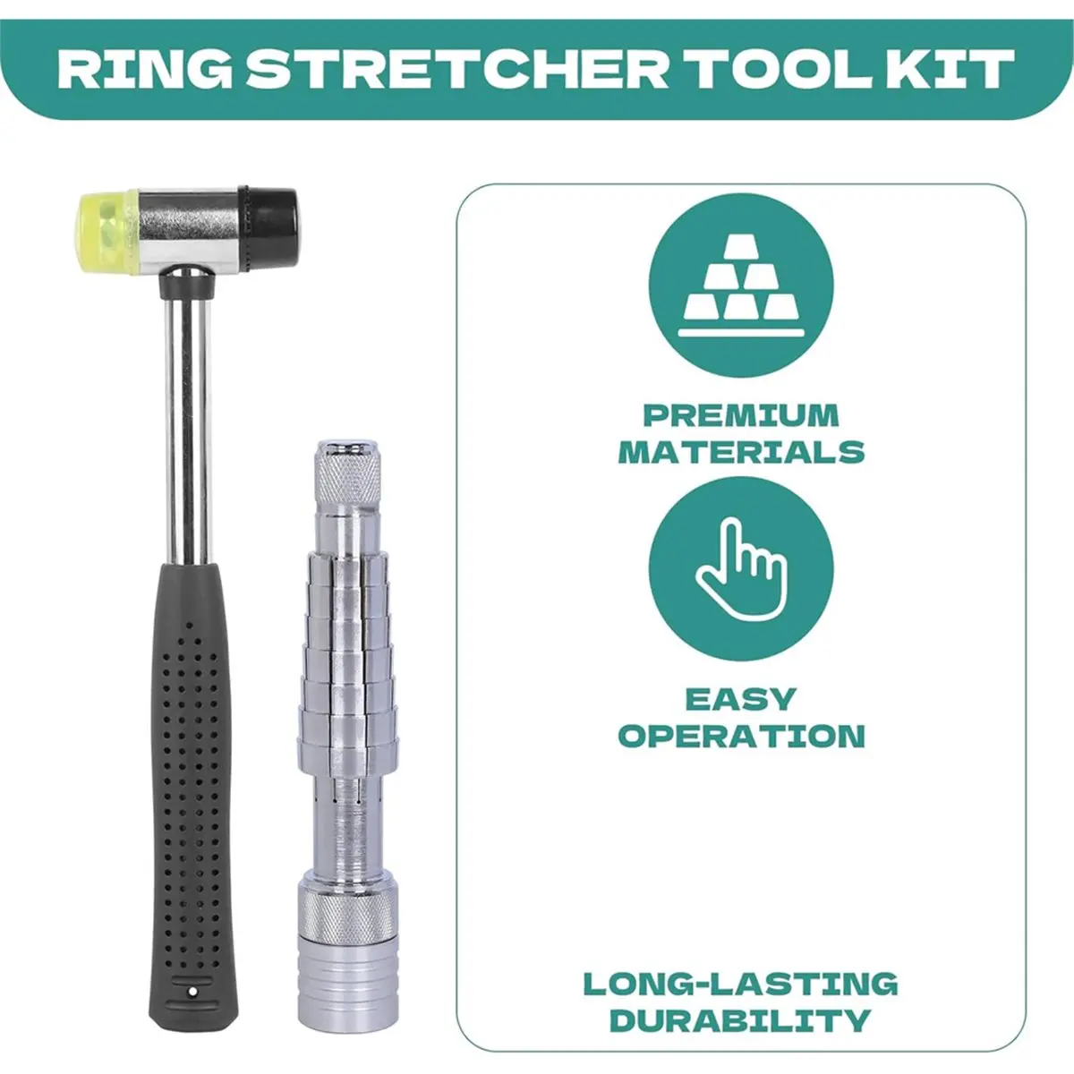 A77K Jewelry Ring Stretcher Tool Kit with Rubber Mallet Ring Expander and Extender for Ring Making Sizer Shaper Adjusting