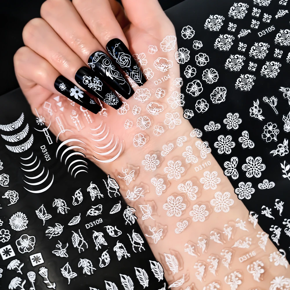 30 قطعة/المجموعة الدانتيل العروس الزهور البيضاء مسمار الفن ملصقات 1 * عدة 3D الجوف الزهور مسمار صائق 6*5 سنتيمتر * 30 قطعة رومانسية مانيكير المنزلق ~ #2