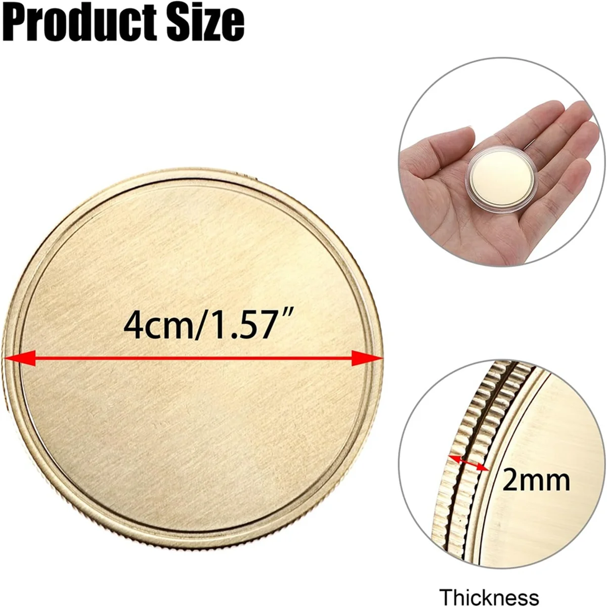 L33A_15PCS Moeda de desafio em branco para gravação a laser, moeda em branco gravada a laser de 1,6 polegadas Moeda estampada em metal dourada