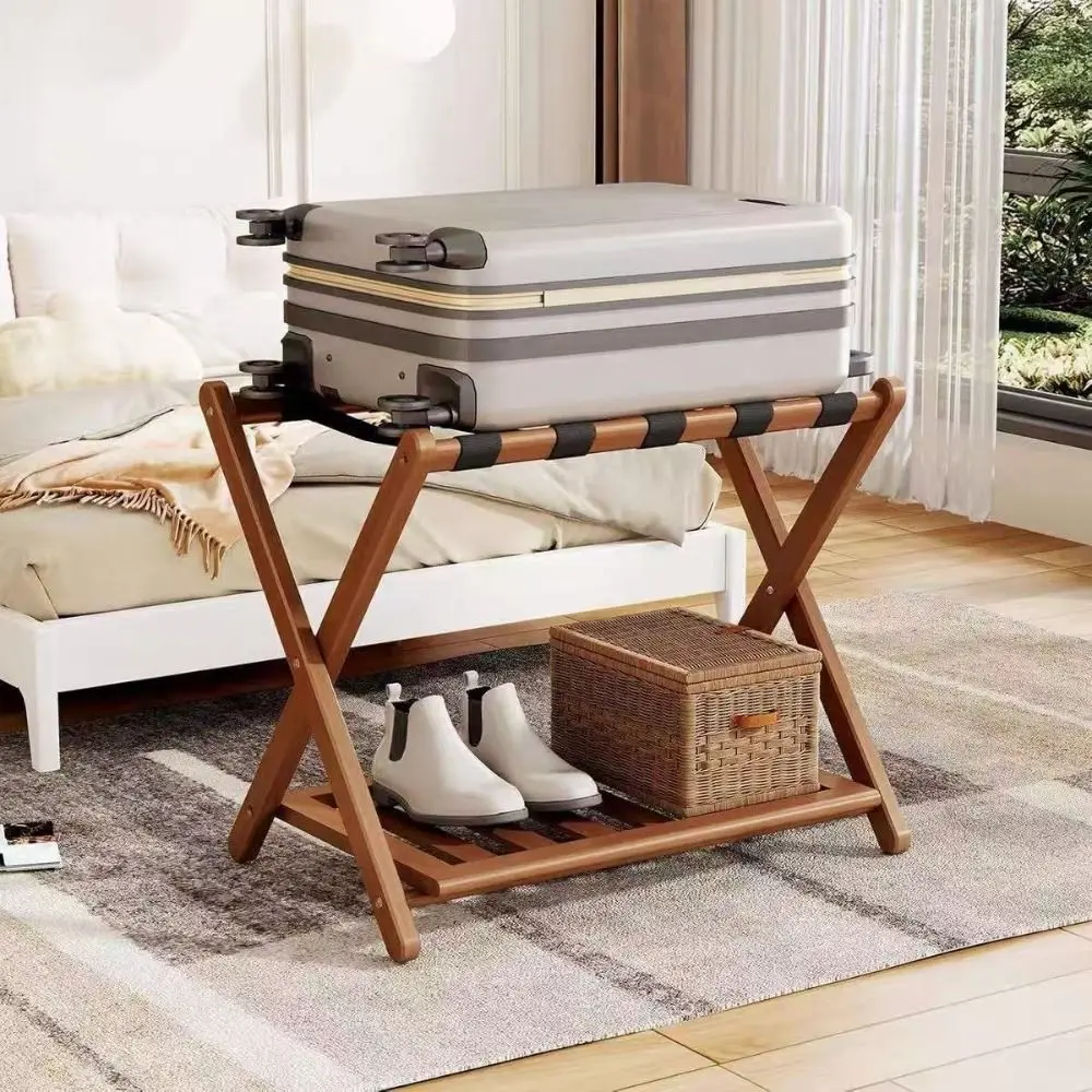 Neat Storage Bamboo Luggage Storage Rack 2-Tier Portable Shoe Rack Foldable Multi-Purpose Foldable Storage Rack Guest Room