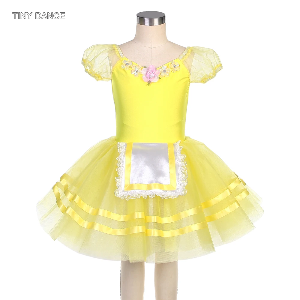 

Girls and Women Puff Sleeves Romantic Ballet Dance Tutu Yellow Spandex Leotard with Puffy Tutus Kids Ballerina Dress 22081