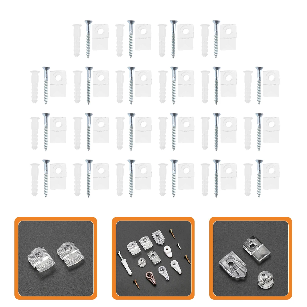 

22 set Mirror Holder Clips Clear Plastic Glass Retainer Clips Kit With Screws Sturdy Durable Smooth No Burrs Home Use Photo Wall