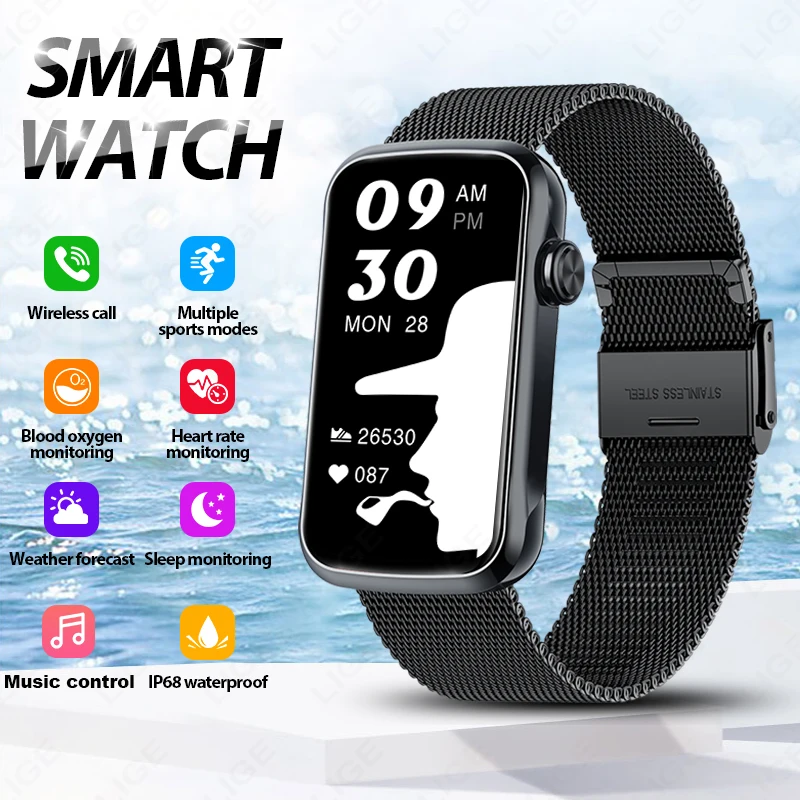 

LIGE Men Smart Bracelet Women Smartwatch Ladies Heart Rate Blood Oxygen IP68 Waterproof Sports Smart Band Watch For Android IOS
