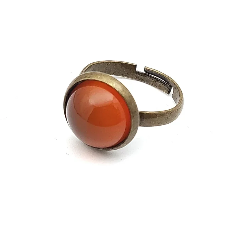 Bronze Color Healing Natural Stone Ring 12mm Round Tiger Eye Opal Pink Crystal Adjustable Joint Ring for Women Jewelry