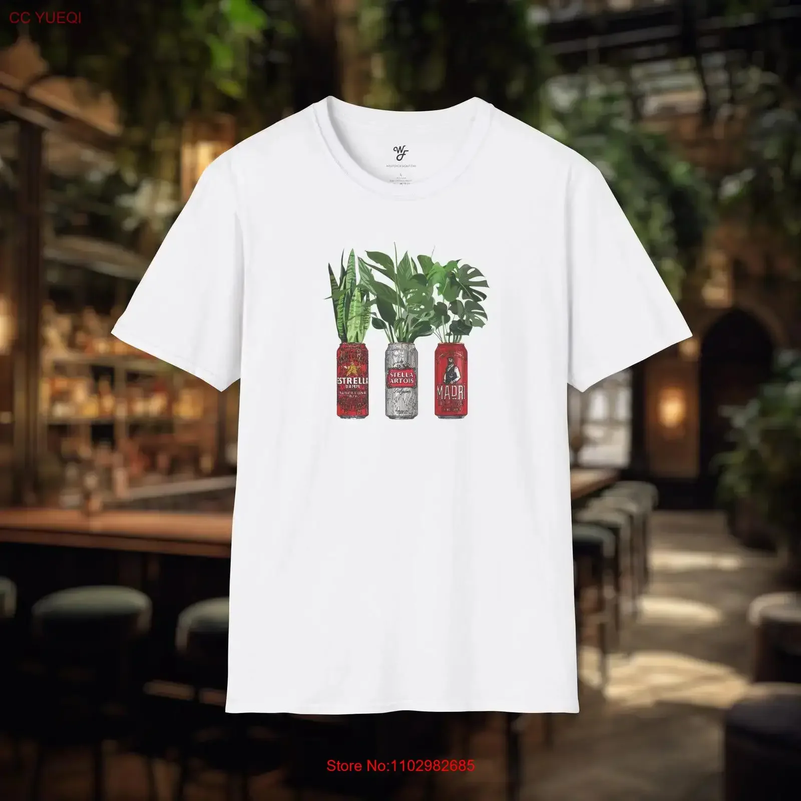Adultos cerveja plantas ilustrado t camisa estrella stella madri inspirado pub cozinha arte casa bar estilo macio vintage lavado homme
