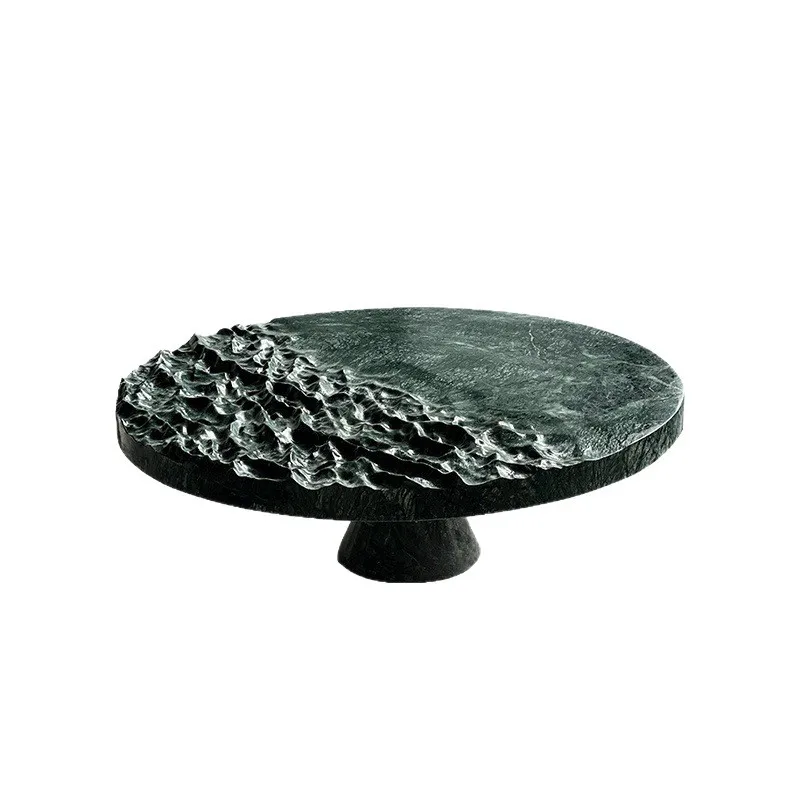 

High-end natural marble Indian green water ripple round coffee large flat-floor villa Italian minimalist