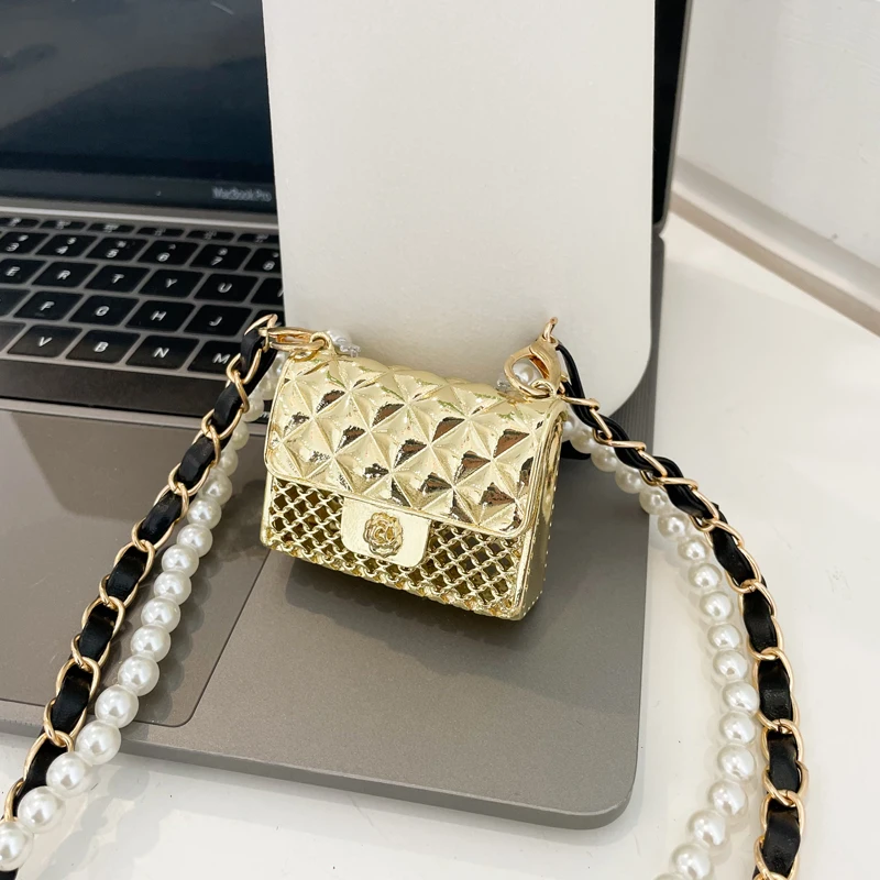 2023 Luxury Gold Mini Crossbody Bag For Women Designer Square Box Bag Vintage Pearl Chain Cross Body Bag Fashion lipstick Pouch