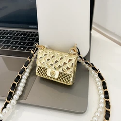 2023 Luxury Gold Mini Crossbody Bag For Women Designer Square Box Bag Vintage Pearl Chain Cross Body Bag Fashion lipstick Pouch