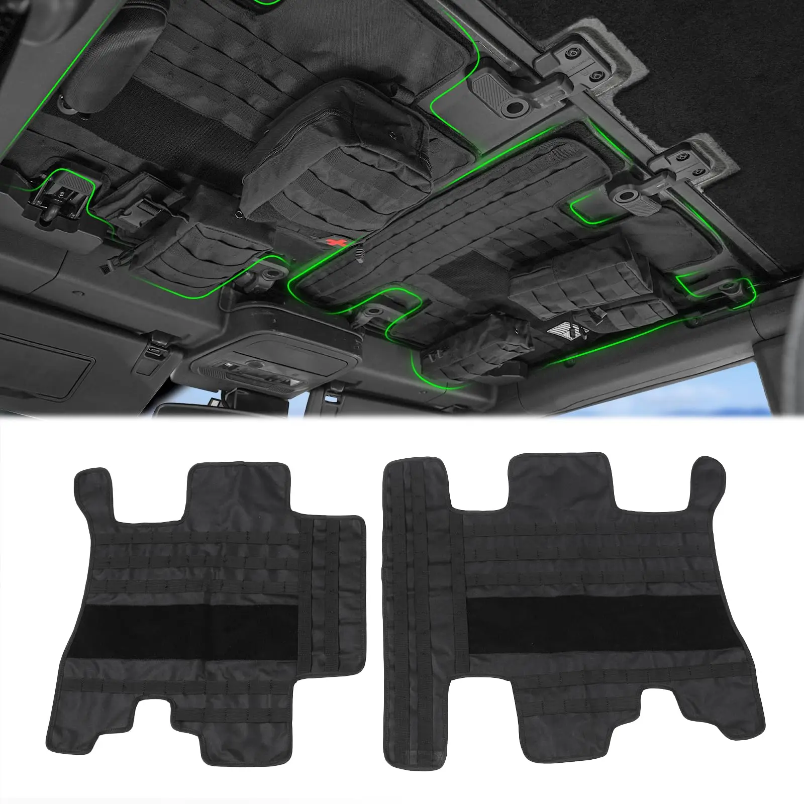

Roof Hanging Plate Carrier Tactical MOLLE System and 6pc Storage Organizer Bag For Ford Bronco 2021-2024 Interior Accessories