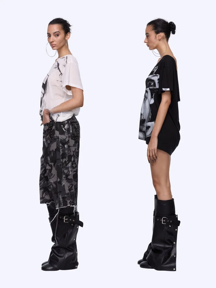 

Tead Head Print Bal Chain Loose ort Sve Women's T-irt Street Sle Summer Faion Ladies' Premium Tee