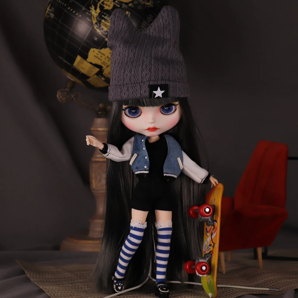 Outfits For ICY DBS Blyth Doll Black Coat Cool Dress Suit For 1/6 BJD Ob24 Monster High Anime Girl