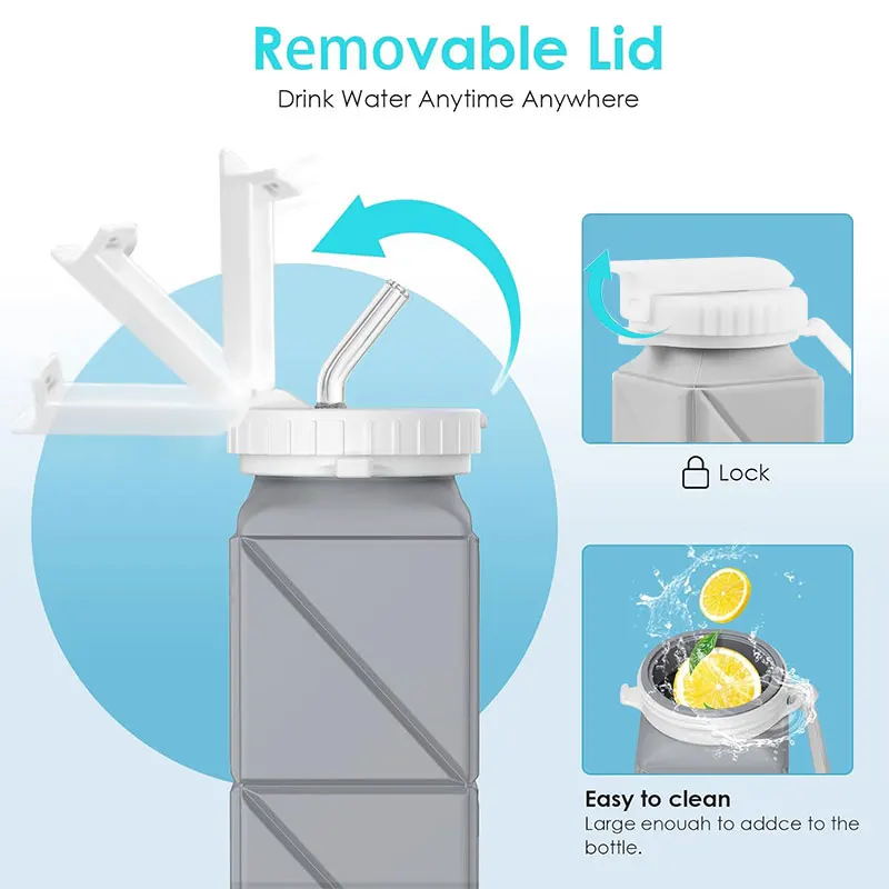 620ml Collapsible Water Bottle Cup with Straw Lid Leakproof BPA Free Silicone Foldable Water Bottle for Travel Gym Camping Sport view 6